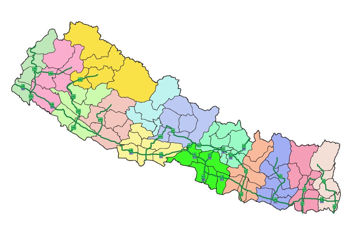 Mapa de nepal coas principais estradas