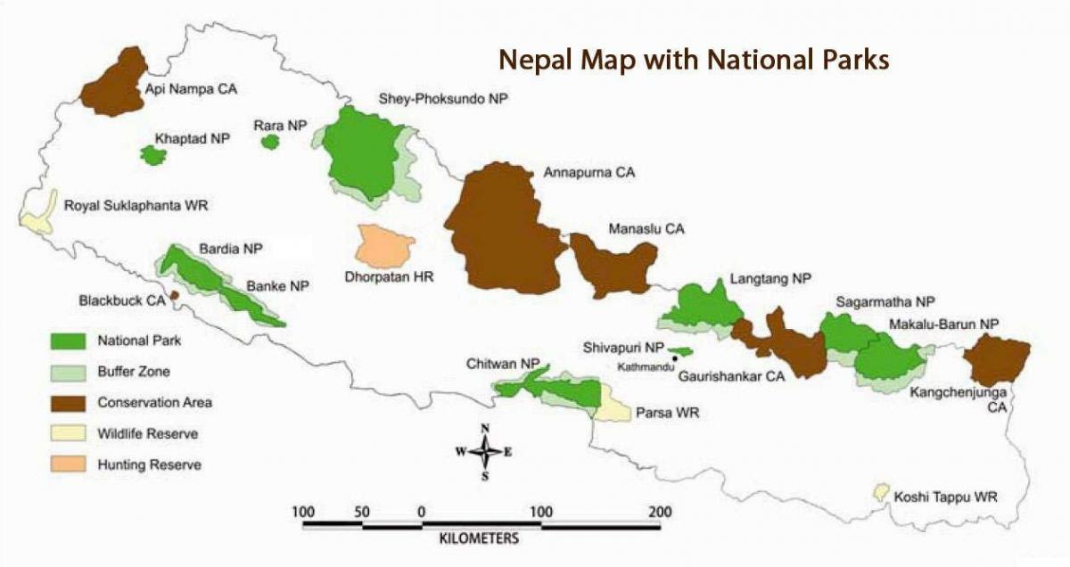 Mapa de nepal con parques nacionais