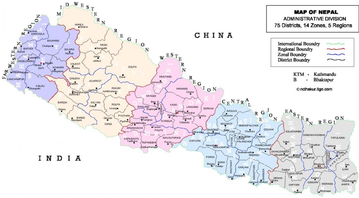 nepal mapa político con distritos