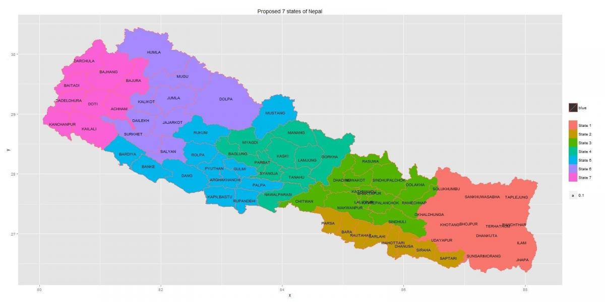 nova nepal mapa con 7 do estado