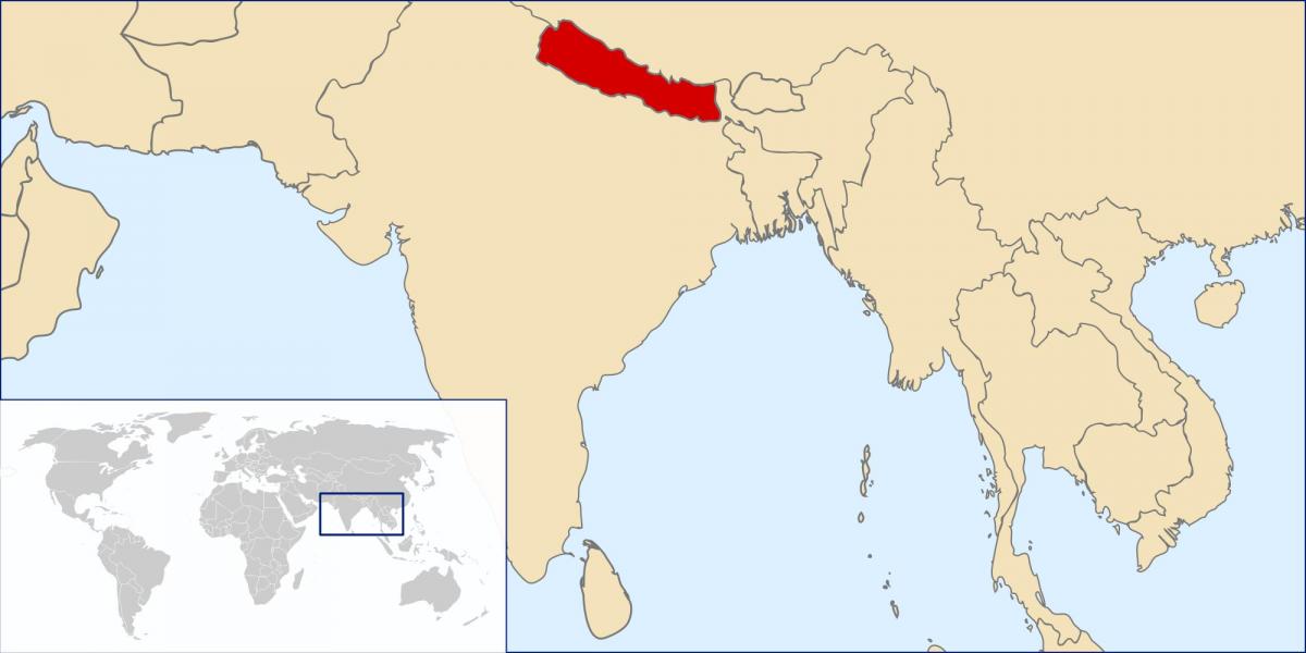 Mapa de nepal localización no mundo