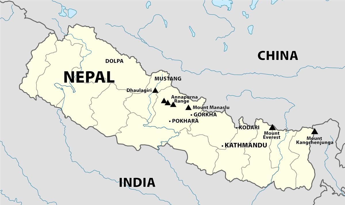 Mapa de nepal montañas