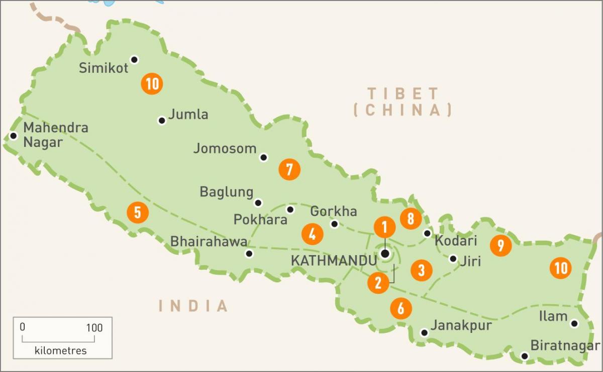 nepal mapa con rexións