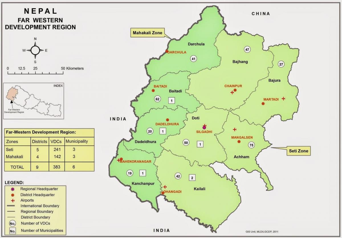 Mapa do oeste de nepal