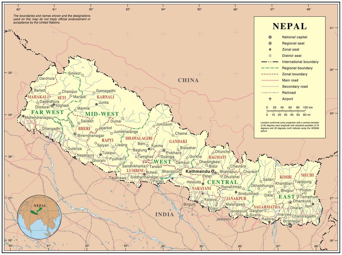 o mapa en liña do nepal