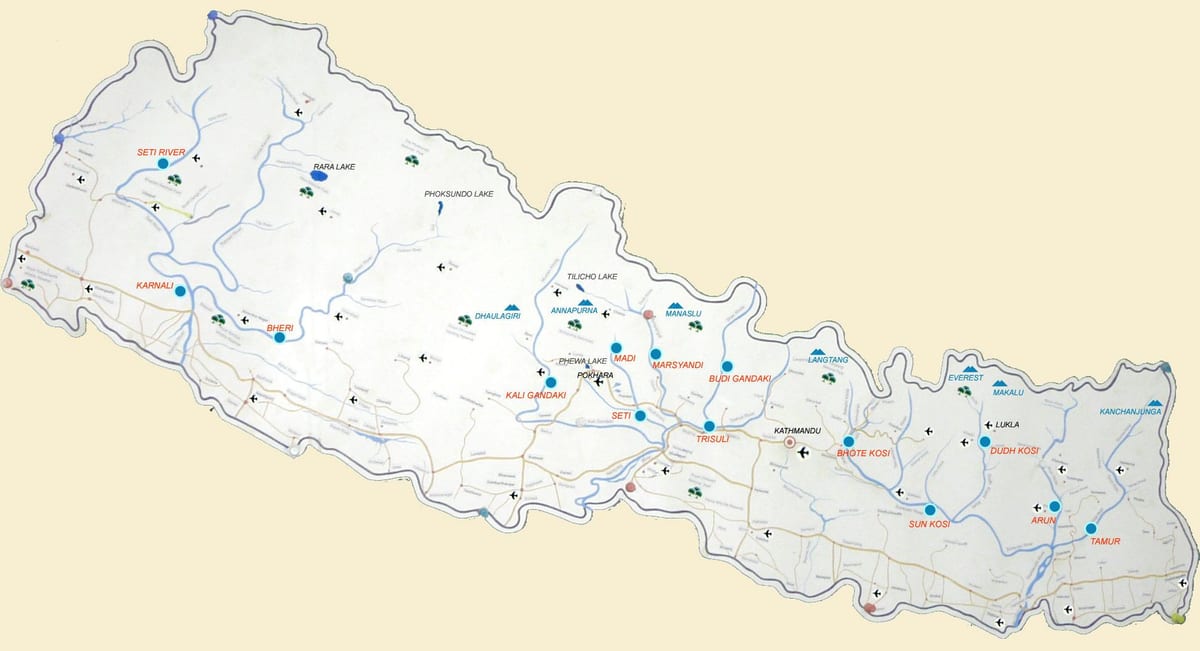 mapa de nepal mostrando ríos