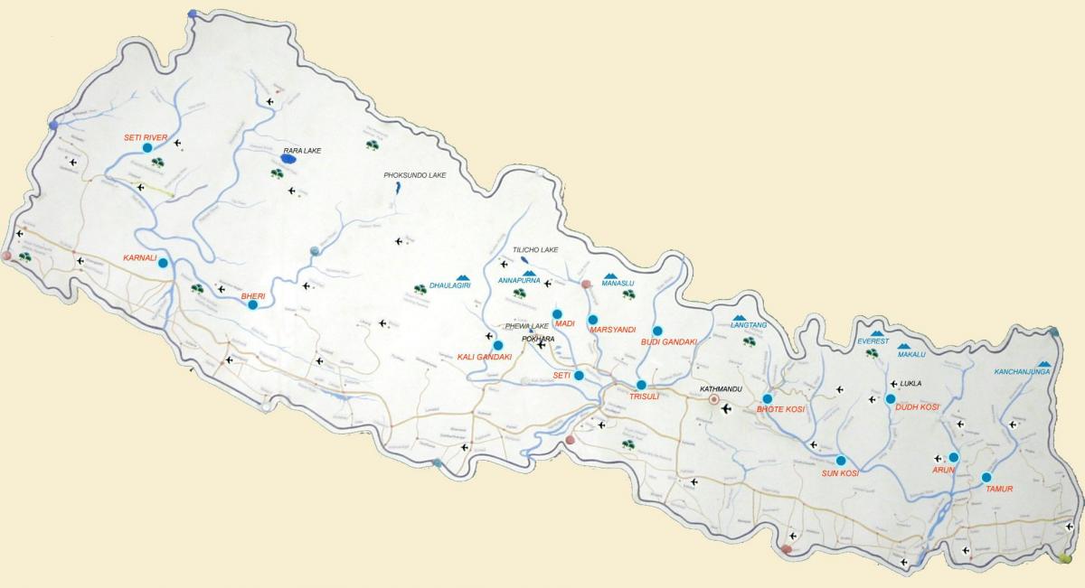mapa de nepal mostrando ríos