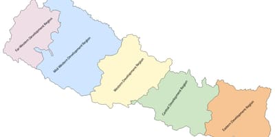 Mapa de nepal con cinco desenvolvemento rexión