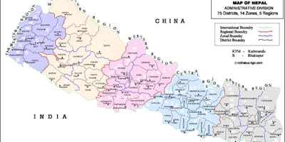 Mapa de nepal con barrios e vdc