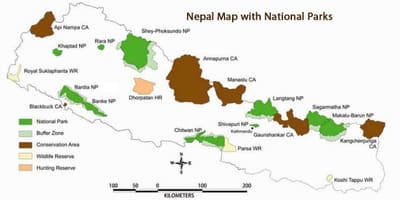 Mapa de nepal con parques nacionais