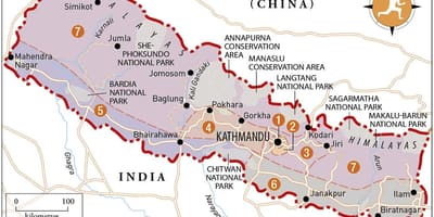 Mapa de nepal con templos