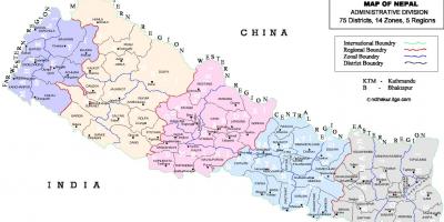 Nepal mapa político con distritos