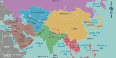 Mapa de nepal e os países veciños