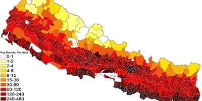 Nepal densidade de poboación mapa