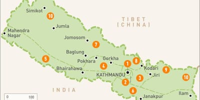 Nepal mapa con rexións